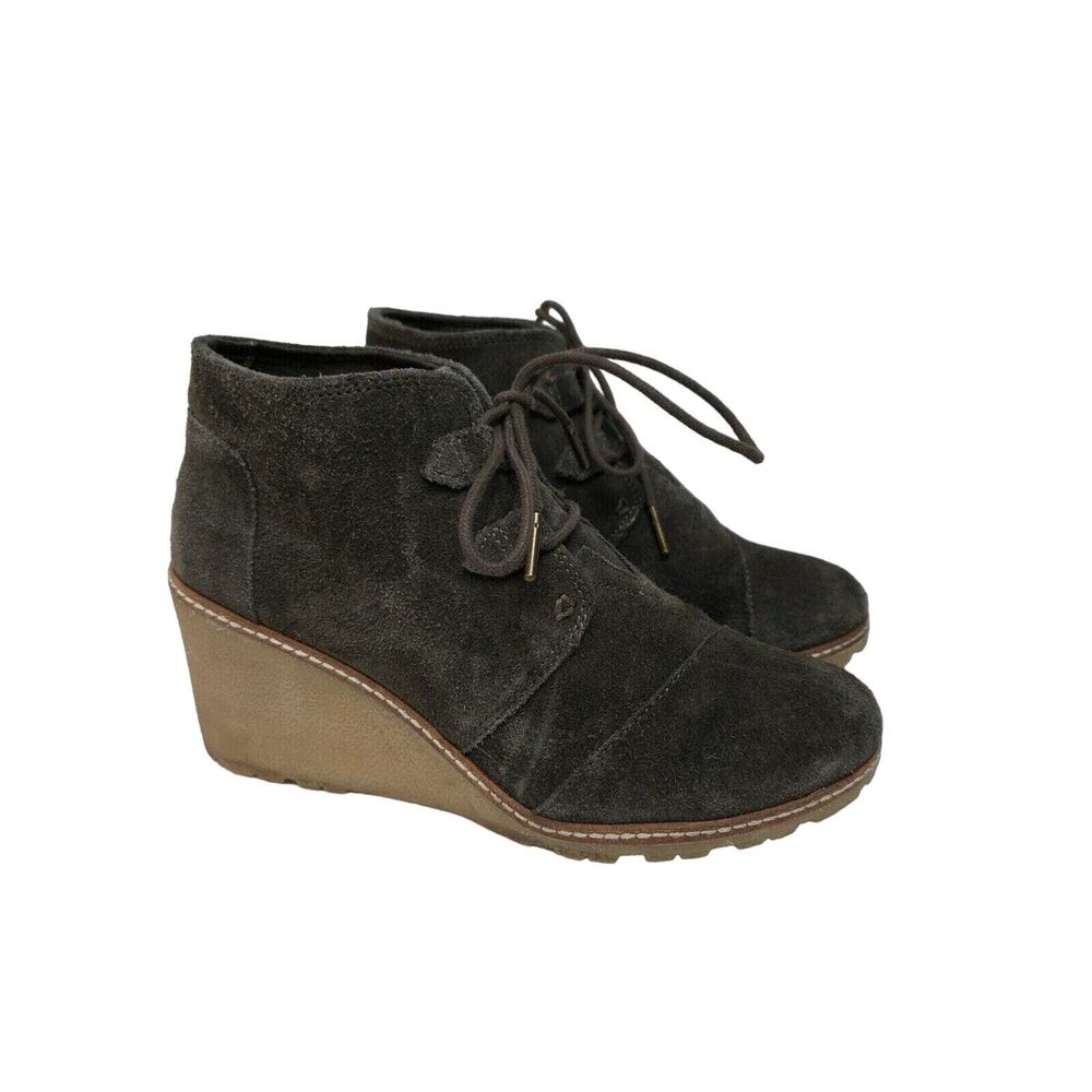 Tom's Women's Size 9 Green Suede High Heel Wedge Boots Booties